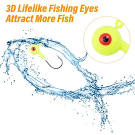 Alwonder 10 Pack Round Fishing Jig, Bass Ball Jigs 3D Eyes High Carbon Steel Jig Hooks Bass Lures Jig Heads Freshwater Saltwater Surf Fishing Jigs for Walleye Striper Pompano, Yellow-1/4oz