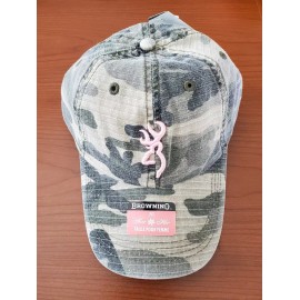 Browning New Browning Cap Fit For Her Camo Pink Woodland Hat Leather Strap 308121411