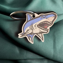 Hai Schlüsselanhänger handgemacht aus Holz, Glücksbringer, Angler Geschenk, Böser Hai, Geschenk für Angler