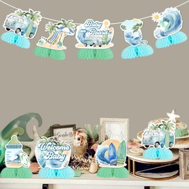 Surf Baby Shower Decorations - 8PCS Beach Honeycomb Centerpieces, Baby on Board Baby Shower Table Decor, Surfboard Table Decorations for Summer Beach Ocean Surfing Baby Shower Party Supplies