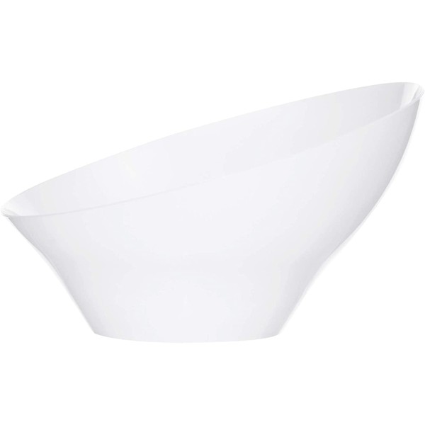 Plasticpro Disposable Angled Plastic Bowls Round Large Serving Bowl, Elegant for Party's, Snack, or Salad Bowl, White, Pack of 4