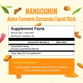 NANOCUMIN Alpha Turmeric Curcumin Liquid Stick 30ea - 140mg Curcuminoids for 1 Stick - Easy and Fast Absorption - 10ml x 30 Days, 10.14 oz