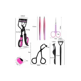 Kit Rizador De Pestañas Enchinador Set Con Tira Pinzas Peine Rosa Negro