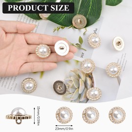 URROMA 30 Pcs Faux Pearl Buttons with Rhinestones, Gold Retro Vintage Pearl Acrylic Buttons, Round Crystal Buttons, Sew on Buttons, Embellishments for DIY Crafts, 23 mm