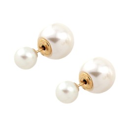 Jewelry Shop M p0260 P0207 Pearl, Titanium Earrings, Made in Japan, Metal Balls, Double Pearl, Non-Fall Catch, Simple, Women's, Hypoallergenic, Pearl