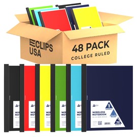 E-CLIPS USA Non Spiral Notebook, 1 Subject, College Ruled Notebook, Journal Notebook, Notebooks Bulk, School Supplies, Perforated Edges, 6 Colors, 70 Sheets (48, College Ruled)