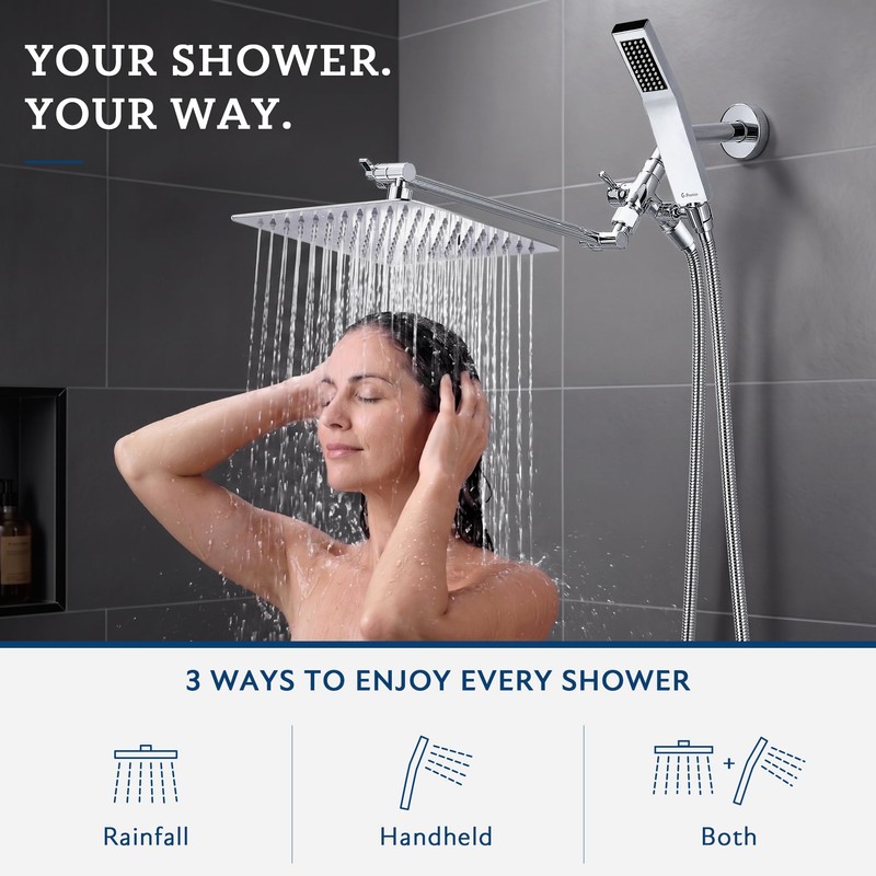 G-Promise All Metal 8" Rain Shower Head with Handheld for