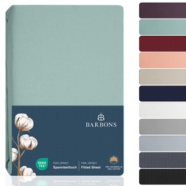 BARBONS Fitted Sheet 160 x 200 cm - 100% Cotton Fitted Sheet, Oeko-Tex Certified, Jersey Bed Sheet, Fitted Sheet, Mattress Height up to 25 cm (Green - 160 x 200)