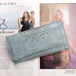 APHISON Womens Wallet RFID Blocking PU Leather Clutch Long Wallet for Women Card Holder Ladies Phone Purse Blue