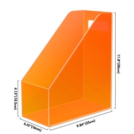 Acrylic Magazine Rack Desk File Holder Organizer for Office Desktop Vertical Magazine Storage Box, 12 x 10 x 5'', Neon Orange