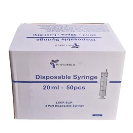 PintoMed Syringes 20 ml Pack of 50 without Needle, Disposable, 2 Pieces, Sterile, Luer Slip for Laboratory Accuracy, Small Pet Feeding, Hobby, Industrial Precision Application, Liquid Measurement