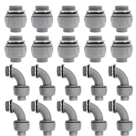 1 inch Liquid Tight Connector PVC Flexible Conduit Connector, 180 Degree and 90 Degree UL Listed, Liquid Tight Conduit Fittings (20 Pack)