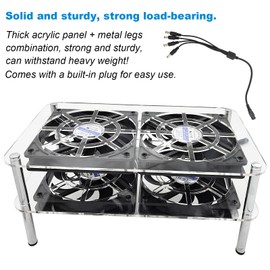 4x120mm Computer Fan with Ac Plug,with Variable Speed Controller,Dual-Layer Heat Dissipation with Acrylic Stand,Cooler for Router Flat-Screen Tv Receiver and Other Electronic Devices