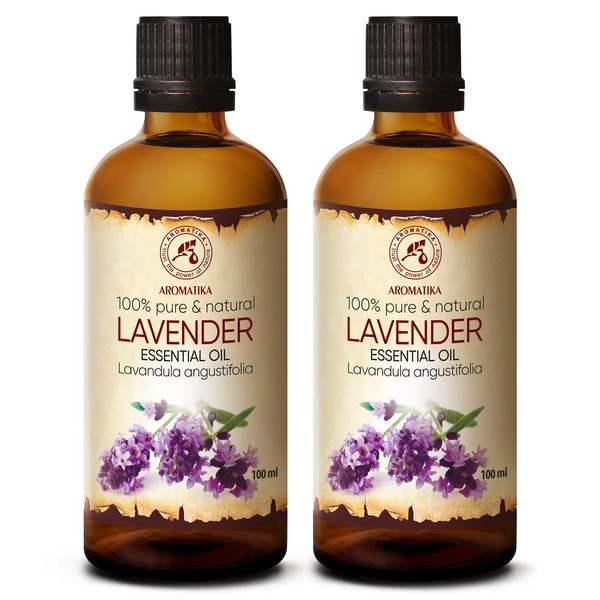 Lavender Essential Oil – 2 x 100 ml – Lavandula Angustifolia – Essential Oils for Aromatherapy – Essential Oils for Candles, Body, Hair, Calming – Aromas for Diffusers – Wardrobe Deodorant