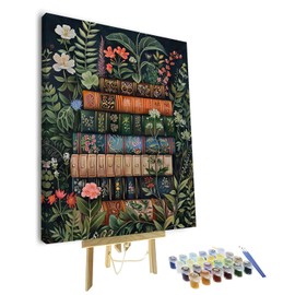 TUMOVO Book Paint by Number for Adult Beginner Flowers Tropical Plants Canvas Oil Painting Kit Digital Painting Vintage Home Library Office Wall Decoration 16x20inch Framed