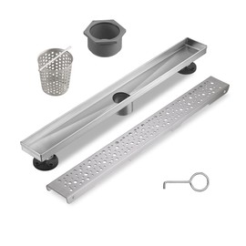 BAUNVB Linear Shower Drain 28 Inch, Bubbles Shower Drain SUS-304 Stainless Steel, 51L/Min Fast Drainage Floor Linear Drain, US Standard CUPC Certified, Brushed Silver, SD-099