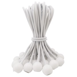 WMZOBH Tarpaulin Bungee Balls 6 Inch - 25 Pcs Bungee Cord with Balls Waterproof, Small Bungee Cords Heavy Duty, Short Elastic Flag Bungees, Tie-Down, Adjustable Bungee Straps (White)