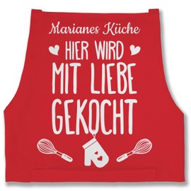 Geschenk mit Namen personalisiert by Shirtracer - Apron - Cooking Apron - Hier wird mit Liebe gekocht with Name I Gift Cooking, 2 red