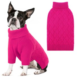 SUNFURA Dog Sweater, Medium Dog Sweaters Doggie Pullover for Fall Winter, Fleece Pet Christmas Sweaters for Holiday, Warm Turtleneck Knitwear for French Bulldog, Boston Terrier, Hot Pink M