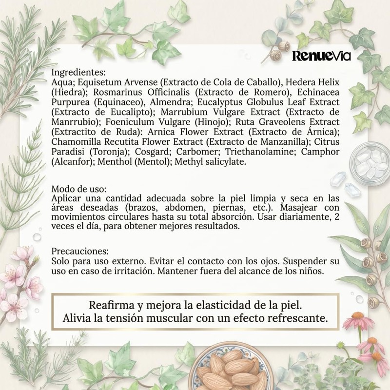 Gel Reafirmante Herbal, 400 g, Fórmula Natural con Mentol y