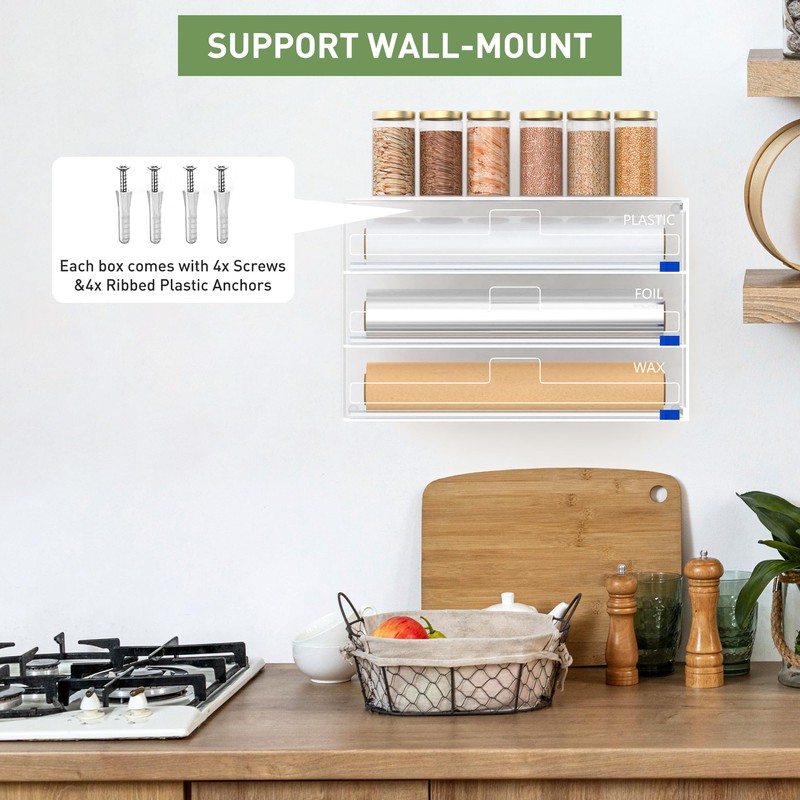 FUKANG Foil and Plastic Wrap Organizer, 3 in 1 Kitchen