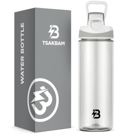 TSAKBAM Clear Water Bottle, 21 oz Leak-Proof Plastic Water Bottles with Flip Top Lid and Handle for Sports (White)