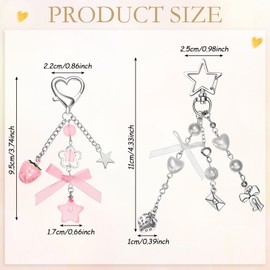 Sureio 6 Pcs Aesthetic Y2K Keychains Cute Keychain Bow Star Bear Heart Strawberry Keychain with Tether Tag for Backpacks Keys Bags Purse, 6 Styles