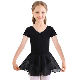 Bezioner Girls Ballet Dress Kids Gymnastics Dance Leotard Costume Dancewear With Skirt Black 130