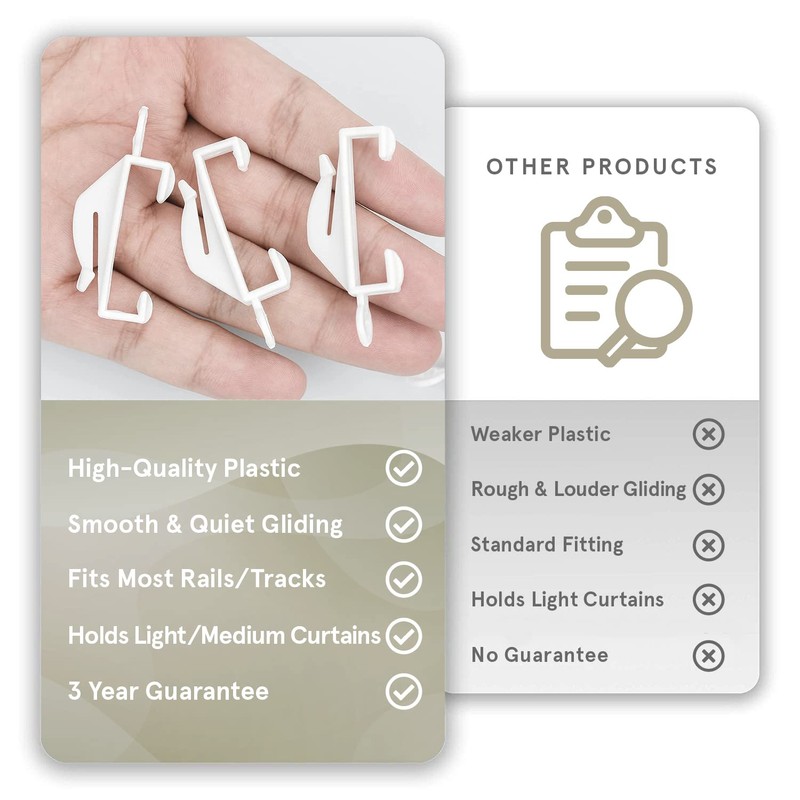 Smith’s® Curtain Glider Hooks | 50 Pack/White | Plastic Curtain