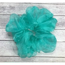 Homemade Light Teal Green Crystal Organza XL Scrunchie Hair Tie - Ponytail Holder -  5 in