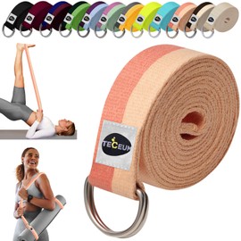 TECEUM [New 2025] Yoga & Mat Strap – 2 in 1 – Cotton – 6 ft 8 ft 10 ft (30+ Colors) – Adjustable Non-Slip Belt for Pilates, Stretching, Physiotherapy, Fitness & Home Workout – Carrying Mats – Peach