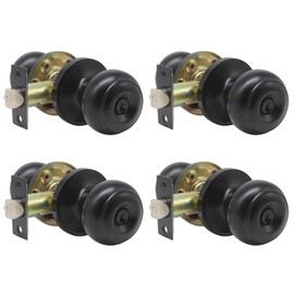 Probrico Keyed Entry Door Locks Black Door Knobs, Interior Door Knob with Lock and Key, Individual Keys (Not Keyed Alike), 4 Pack