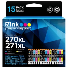 E-Z Ink 5 Color PGI-270XL CLI-271XL Ink Compatible for Canon 270 271 XL Ink Cartridges to use with Canon Pixma TS6020 MG6821 MG5720 MG5721 MG5722 MG6820 MG6822 TS5020 MG7720 TS8020 TS9020, 15 Pack
