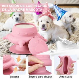 QIUZSE Alimentadores de Cachorros para Cachorros Múltiples 235ml, Tazón de Leche con 4 Tetinas, Biberón para Perros Imita la Ubre. Comederos de Leche de Silicona, para Gatitos y Cachorros.