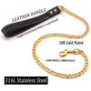 4ft Fully Welded Gold Dog Leash with Leather Handle,18K Gold