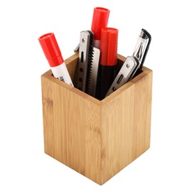 Rankomu Bamboo Pen Holder, Square Wooden Utensils Holder Desk Pencils Storage Organiser Stand Stationery Supply Bamboo Pot Cosmetic Box for Office School Kitchen