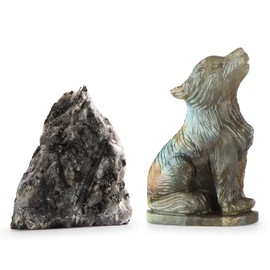 Artistone 2" Crystal Wolf Statue Carved Labradorite Wolf Figurines Gemstone Animal Carving Sculpture Crystals and Healing Stones for Home Decor Gifts