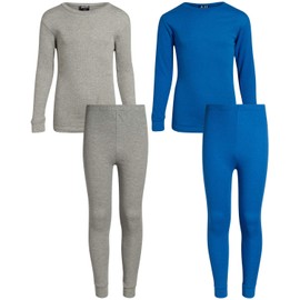 Arctic Hero Boys' Thermal Underwear - 2 Piece Waffle Knit Top and Long John Set (8-18), Size 8/10, Grey/Royal