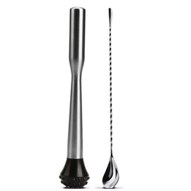 1 Stainless Steel Cocktail Muddler with 1 Mixing Bar Spoon, Cocktail Shaker Set, Bar Tool Set, Mojito Kit,Cocktail Making Set