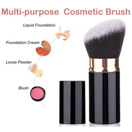 RN BEAUTY Retractable Kabuki Brushes Foundation Brush Powder Brush Blush Brush Extensible Makeup Brush Face Blender Brush Professional Mineral Blending Buffing Concealer Brush Aluminum Case Portable