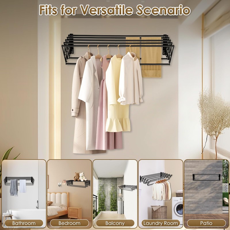 XL-31.5'' Wall Mounted Clothes Drying Rack, 130 lbs Large Capacity