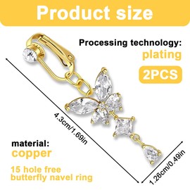 YAPKOLV 2 Stück Fake Bauchnabelpiercing Clips On Rings mit Herz Anhänger (Gold)