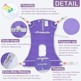 EZ Assistive Universal Full Body Patient Lift Sling with Commode Opening for Elderly and Patient Toileting | Shower | Transfers | Repositioning | Lifting,with 1pc Laundry Bag (Purple, Medium)