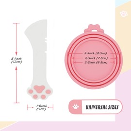 DORUI 3 Pcs Pet Food Can Lids & One Can Spoon | Cute Paw Shape Opener Spatula Cat Wet Food Spoon | Universal BPA Free Silicone Can Spoon & Covers for Dog Cat Cans(Pink)