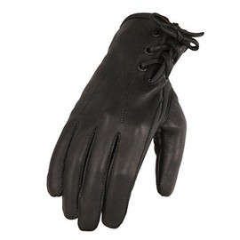 Womens American Deer Skin Leather Riding Gel Palm Gloves with Laced Wrist Lined (M Black)