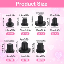 BOHUIZ 70 Pcs Silicone Rubber Hole Plug, 7 Sizes Silicone Plug Cap Plastic Hole Plugs, Black High Temp T-Type Hole Plug for Powder Coating Waterproof Sealing Plugs Pipe Holes Test Tube Plugs