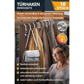 4smile 4smile Trhaken Innenseite, 10 Stck - Wei?e Trhaken zum Einh?ngen, Kleiderhaken Tr fr Jacken und Handtcher - Belastbare Trgarderobe Rckseite, hochwertige Handtuchhalter Tr Innen