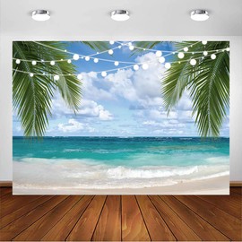 Avezano Beach Photography Backdrop,Summer Sea Palm leaves Background,Wedding Bridal Shower Baby Shower Hawaiian Party Decors Vacation Holiday Banner (7x5ft)