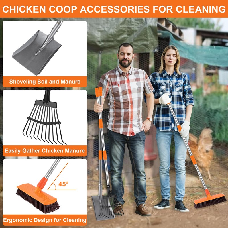Chicken Poop Scooper Shovel Rake Scrub Brush for Chicken Coop