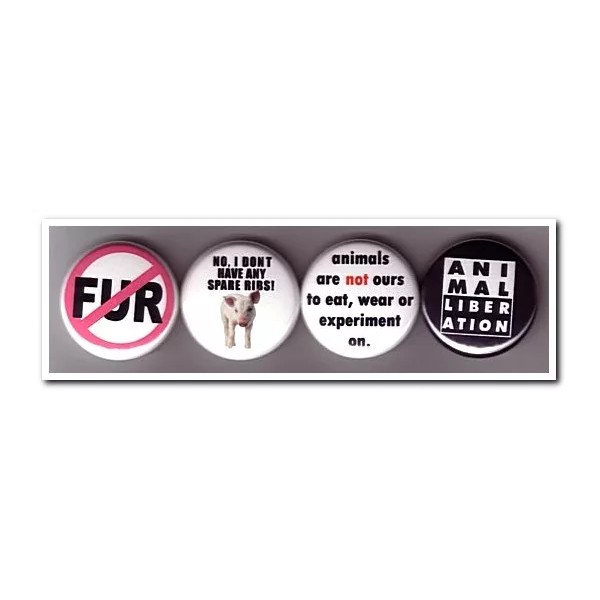 VEGAN - VEGETARIAN Buttons Pins Badges 4 animal rights peta